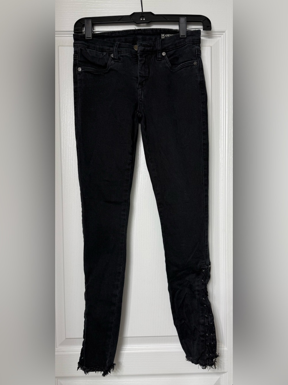Blank NYC Black Slim Lace-Up Hem Skinny Jeans